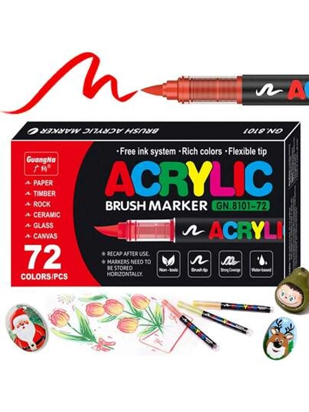 Acrylic Paint Markers, Available In 12/24/36/48/60/72/120/168 Vibrant Colors. Features A Straight Liquid Ink Control System And Professional-Grade Brush Tips. Ideal For Rock Painting, Canvas, Glass, Plastic, Fabric, And Creative DIY Crafts.