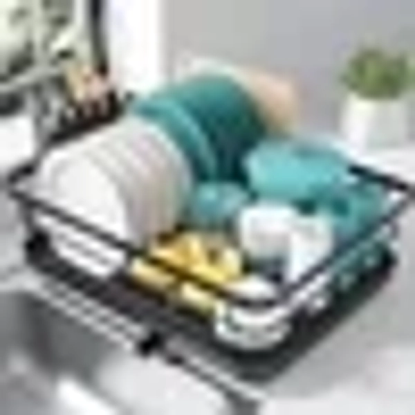 Sakugi Dish Drying Rack, Compact Dish Racks for Kitchen Counter, 15''L x 12''W x 5''H , Black