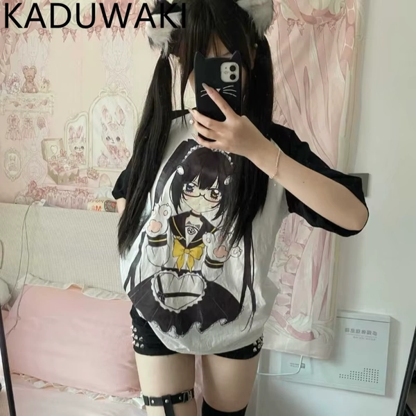 Japanese Kawaii Cartoon Anime Print Tshirts Women O-neck Loose Casual Short Sleeve Tee Y2k Aesthetic Summer Cute Tops - AliExpress 200000345
