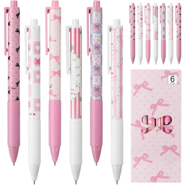 12 Pcs Bow Pens Pink Ballet Girly School Supplies Cute Retractable 0.