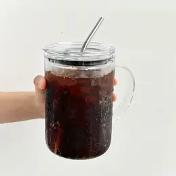 Large Glass with Lid and Straw, High-Borosilicate Thin Glass, Durable Glass, 33.81 oz Heavy-Duty Glass Water Cup, Iced Coffee Cup, Glass Drinking Cup for Summer and Winter Drinkware, Glass Cups, Iced Coffee Cups with Lids Glass