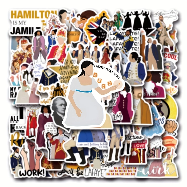 Hamilton Musical Stickers - Reusable Colorful Decals with Eliza, Aaron Burr & Alexander Hamilton Quotes - No Respite, My Shot, I Hope That Art - for Laptops, Water Bottles, Skateboards, Guitars - Art & Crafts Decor, Music Stickers, Gadget Decoration, Highquality Prints
