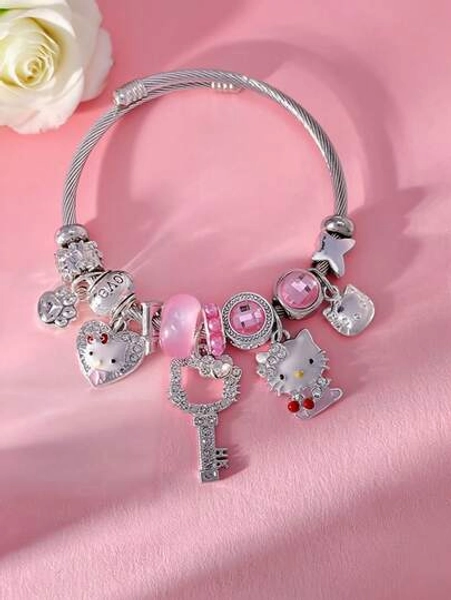 Sanrio Sanrio Hello Kitty Pendant Bracelet,1pc Exquisite Hello Kitty Pendants Bracelet,Suitable For Woman Daily Wear
