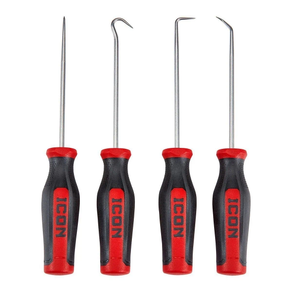 Professional Mini Soft-Grip Pick and Hook Set, 4-Piece, Red