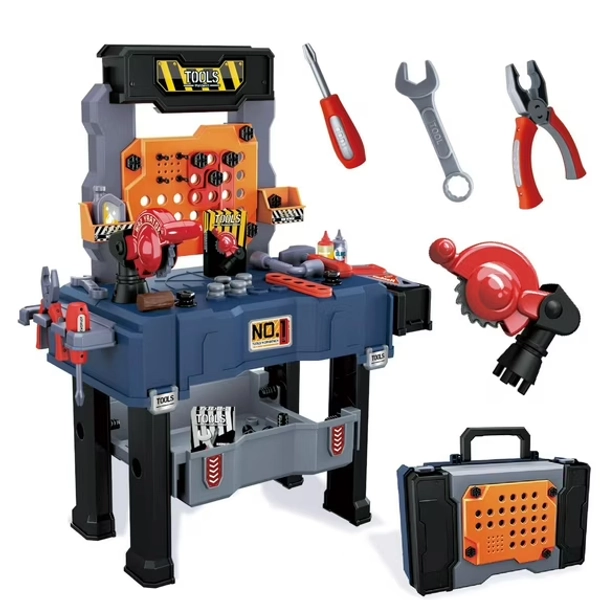 ALLJOY Kids Work Bench with Realistic Tool, 65 Pcs Kids Toddlers Tool Set,Pretend Play Workbench Construction Toys for Boys Girls