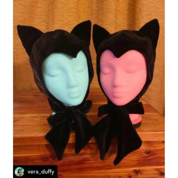 Black Velvet vintage-style KITTY-HAT bonnet hood with ears - order by 12/15!