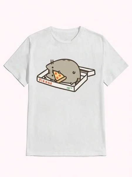 The Cat Pizza Box ,Casual Print,Comfortable And Versatile,Letter Pattern Pure Cotton 220g Printed T-Shirt