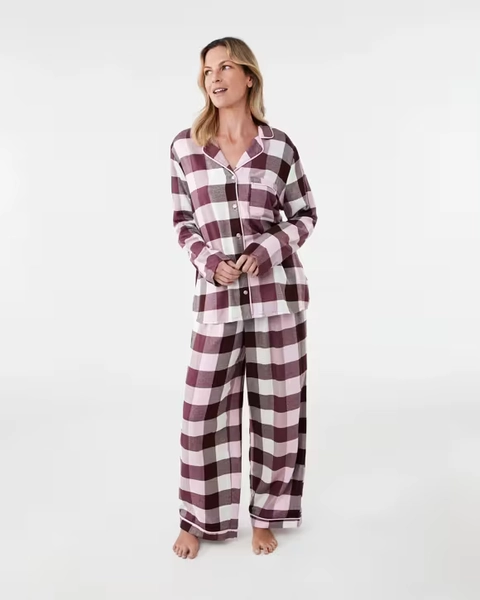 Viscose Blend Classic Flannel Pyjama Set Large Chk Size 10