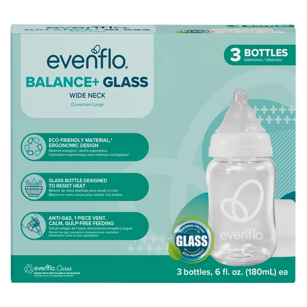 Evenflo Feeding Balance + Wide Neck Glass Bottles - 6oz 3 Pack - Walmart.com