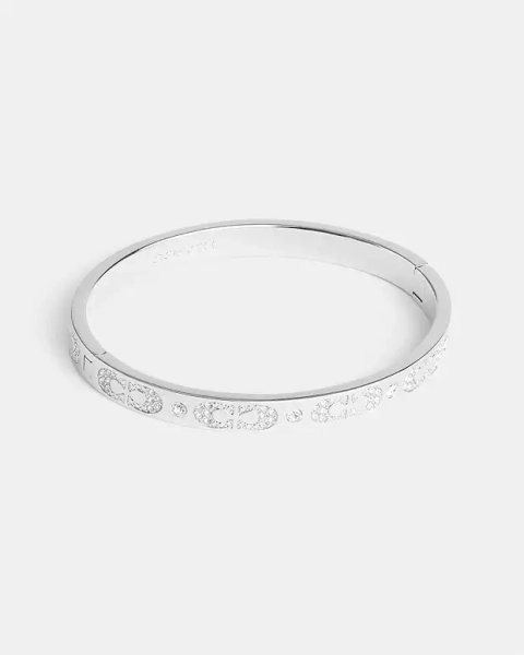 Silver Signature Pavé Hinged Bangle