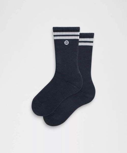 Unisex Daily Essential Crew Socks *Stripe - True Navy/White - L