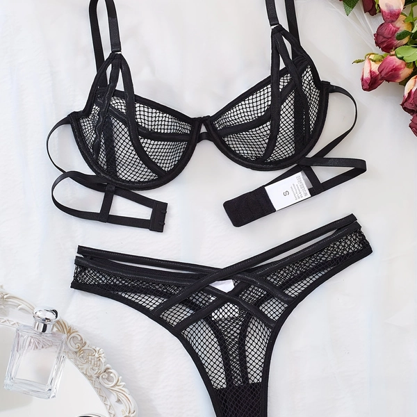 Seductive Fishnet Steel Ring Bra/Lingerie Set