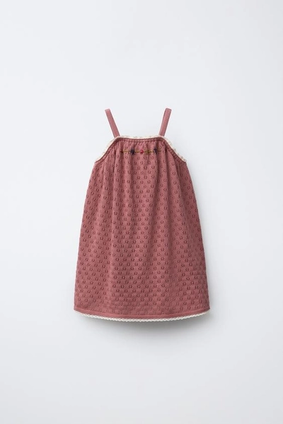KNIT DRESS WITH EMBROIDERED FLOWERS AND LACE TRIM - Pink - 1½ years (33,9 INCHES)