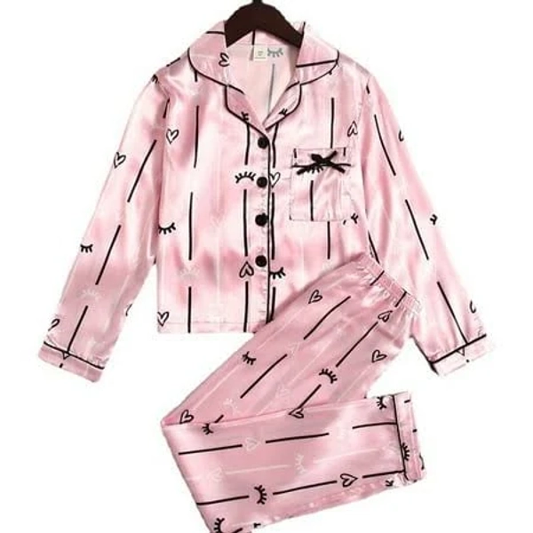 Synpos Kid Girls Silk Satin Button-Down Pajama Set
