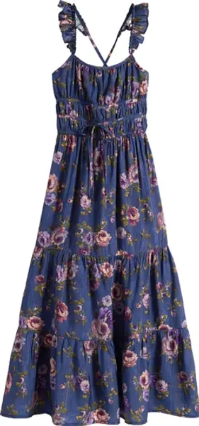 Kids' Floral Ruffle Strap Maxi Dress
