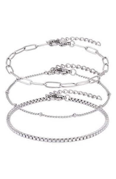 Adornia Women's Tarnish Resistant Stainless Steel Chain Bracelet Set