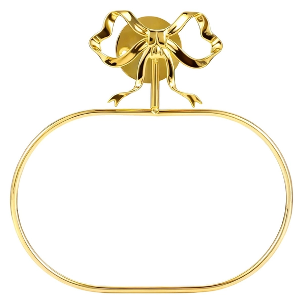 Gold Bow Hand Towel Holder, Coquette Oval-Shaped Brass Towel Ring Bow Modern ...