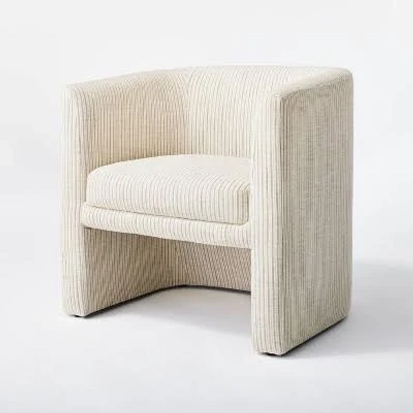 Threshold Vernon Upholstered Barrel Tan Striped Accent Chair