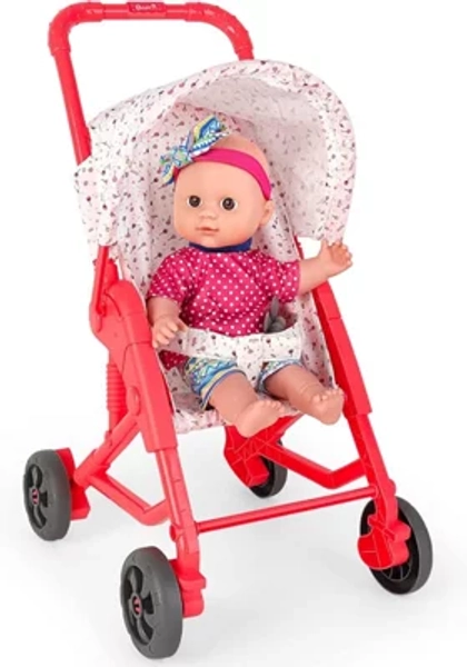 Deao Toys Baby Doll Stroller Set Pushchair Doll Playset With Soft Smooth 13 Inch New-Born Realistic Doll Nurturing Nursery Role Playset