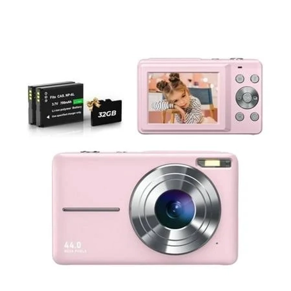Digital Camera FHD 1080p 44mp for Vlogging with Anti Shake 16X Zoom,Small for Children Teens Seniors, Pink