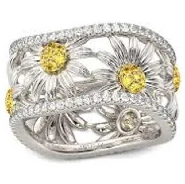 Jeulia Women's Sterling Silver Daisy Band
