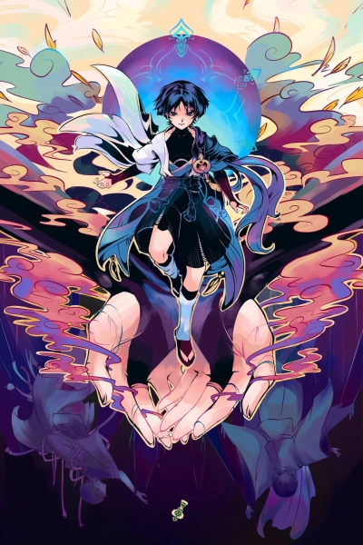 Scaramouche Wanderer Genshin Impact Poster Print - Silhouettos of a Man