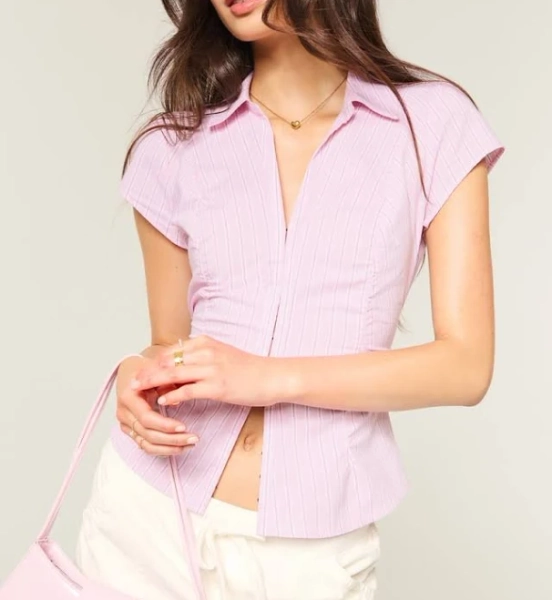Hollister Women's Ruched Stripe Short-Sleeve Shirt