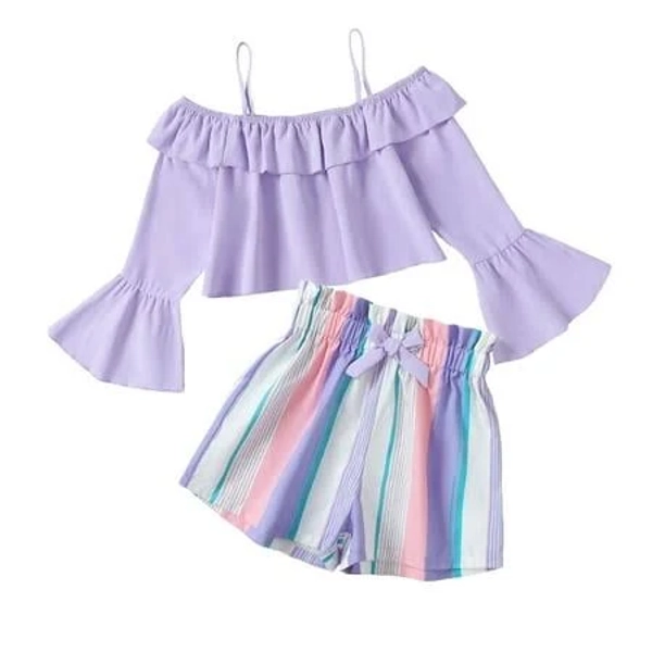 7Y Big Girls Off-the-Shoulder Long Sleeve Stripe Shorts