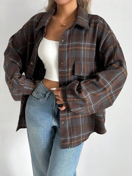 INAWLY Standard Size Women's Casual Plaid Button-Up Shirt, Christmas