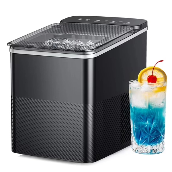 Simzlife Ice Maker Countertop, 9 Cubes Ready in 6 Mins, 26lbs in 24Hrs, Self-Cleaning Ice Machine with Ice Scoop and Basket, 2 Sizes of Bullet Ice for Home Kitchen Office Bar Party