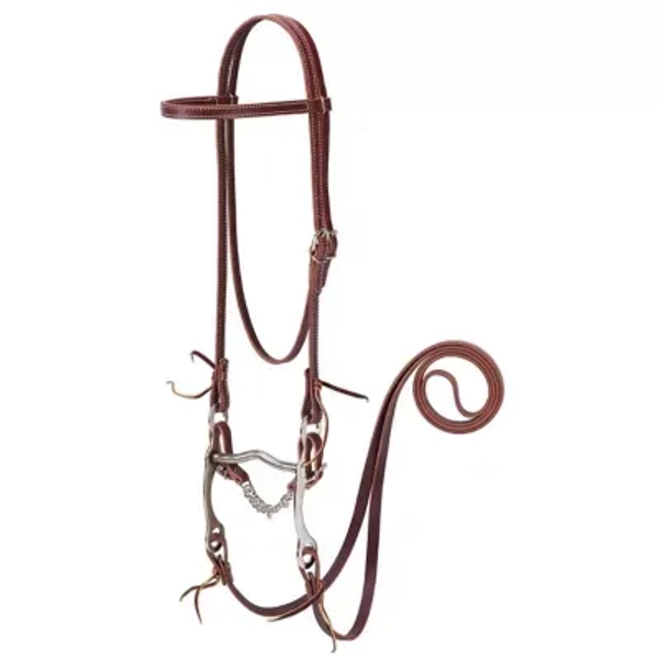 Weaver Equine Latigo Leather Browband Bridle with Single Cheek Buckle, Burgundy, 5/8 in., 5 in. Curb Bits
