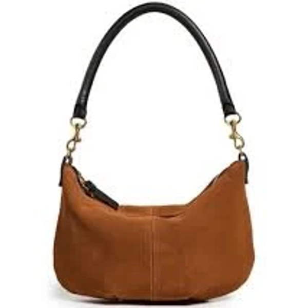 NWT Clare V Brown Suede Shoulder Petite Moyen Bag with Black Handle and strap