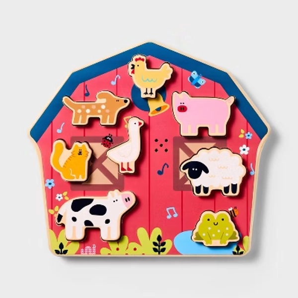 Barnyard Sounds Chunky Puzzle Set - 9pc - Gigglescape™: Wooden Puzzles, Kids Educational, Animals Theme