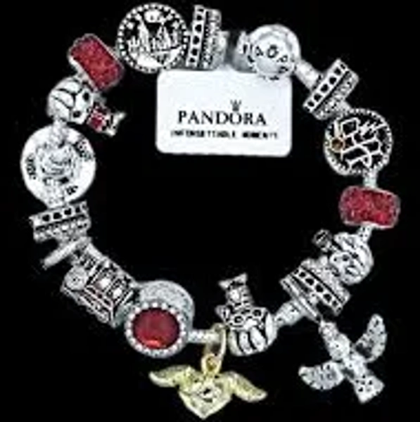 Pandora Bracelet with Wizard Sorting Hat Key Train Red Harry Themed Charms New