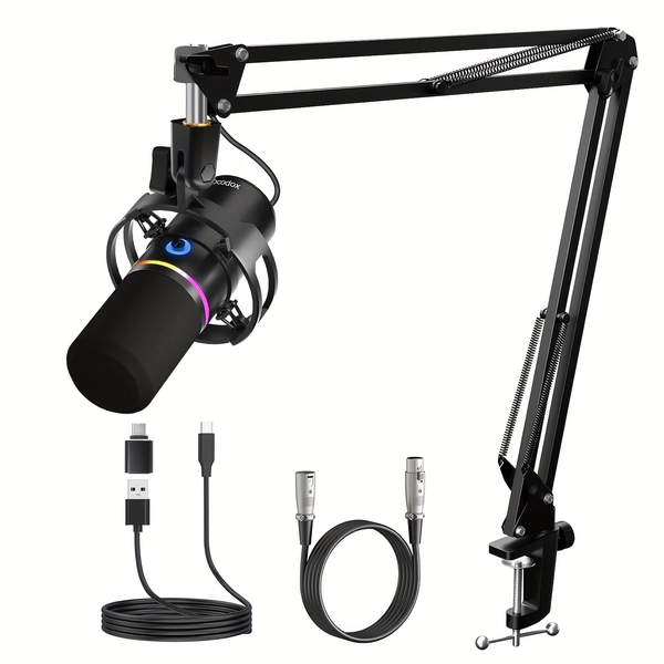 Socodox XLR/USB Dynamic Microphone Kit, Podcast Microphone with Noise Cancellation, Independent Volume Control Gaming Microphone with Boom Arm, Mute, Gain Knob, Volume Control, Boom Arm for Streaming, Gaming, Voice-Over, Black