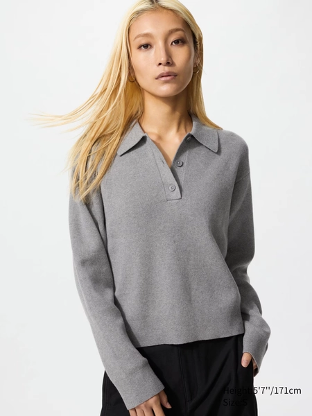 Women's Smooth Cotton Polo Jumper | UNIQLO UK