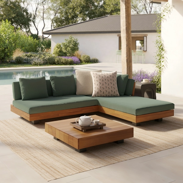 Lubek 82.5" Outdoor Low Right Sectional Set - Dravite Green