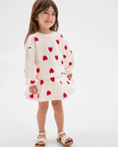 Australian Cotton Fleece Top and Skort 2 Piece Set - White AOP Hearts