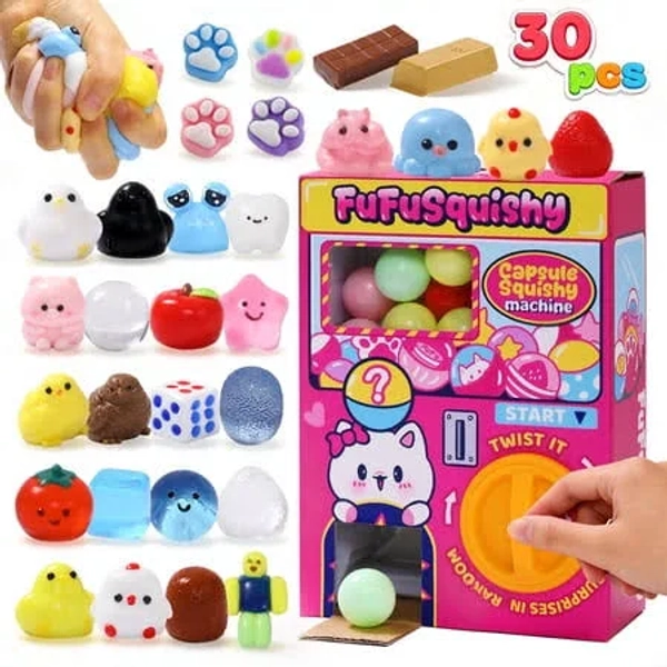 Fufu Squishy Taba Squishy Capsule Machine Toy, 30pcs Squishy Set for Kids, Sensory Fidget Toys, Party Favors, Classroom Prizes