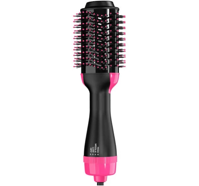 2 IN 1 One Step Hair Dryer Hot Air Brush Hair Straightener Comb Curling Brush Hair Styling Tools-Hot Pink