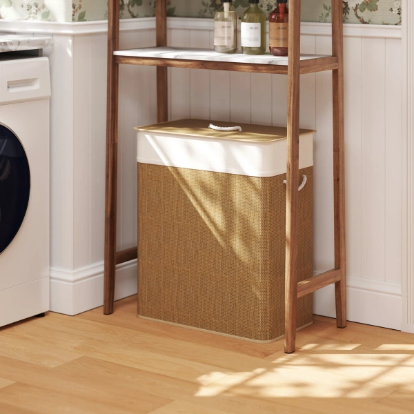 Dakota Fields Double Laundry Basket With Lid, 26.4 Gallon Bamboo Laundry Hamper With Rope Handles, Clothes Hamper With Removable Liner For Bathroom, Bedroom & Reviews | Wayfair