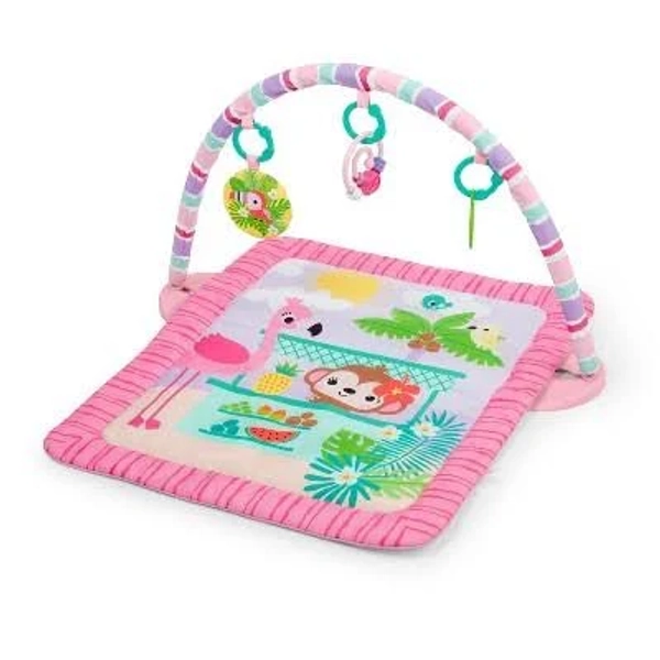 Bright Starts Pink Palms Tiki Toy Bar Baby Activity Gym Tummy Time Mat