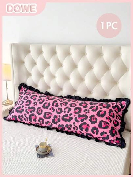 1pc 100% Polyester Pink Leopard Lace Pillowcase, Suitable For Bedding Decor (Pillow Insert Not Included)