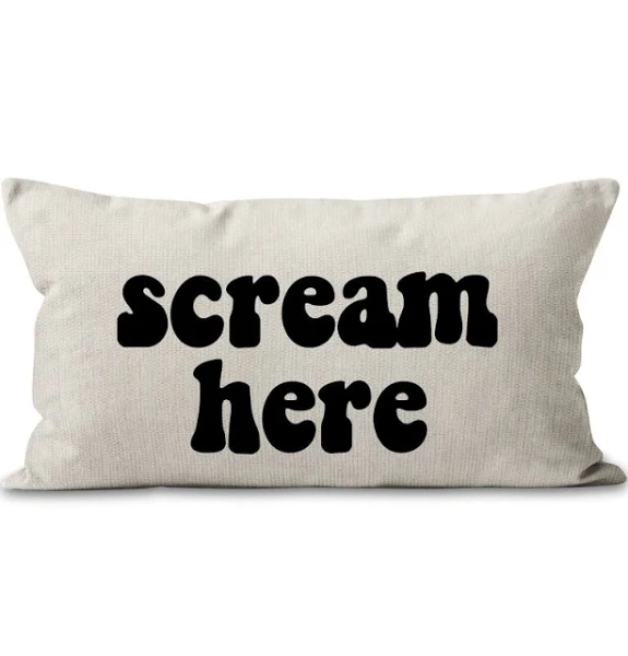 Mancheng-zi Scream Pillow Cover 12x20, Fun Throw Pillows, Room Decor, White