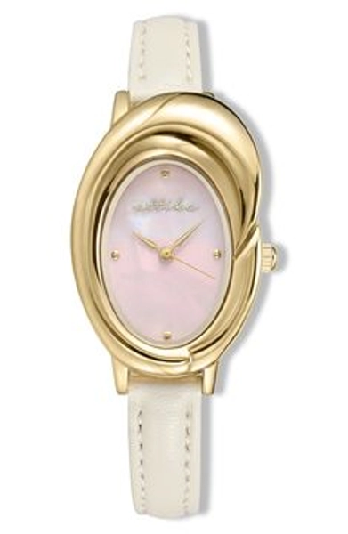 Ettika Sculpted Oval Leather Strap Watch in Pink Mother Of Pearl And Gold at Nordstrom Rack