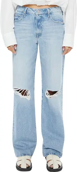 The Maven Mid Rise Ripped Straight Leg Jeans