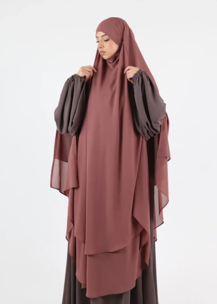 Maxi Khimar Cape Hayba 2 Layer Chiffon - Mauve wood - Ina Collection