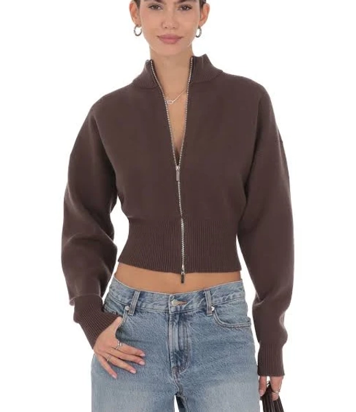 Knit Mock Neck Zip-Up Cardigan