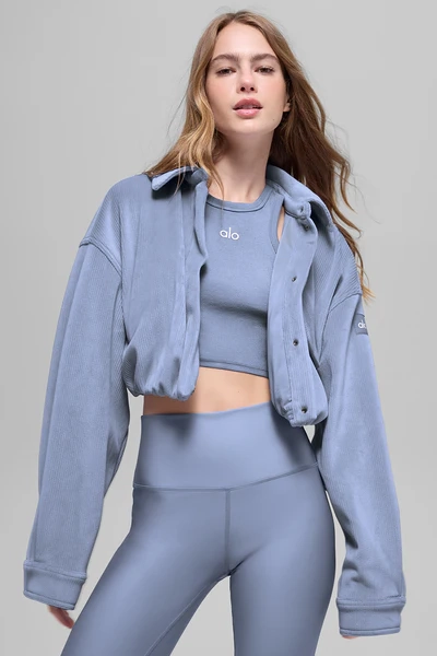 Ribbed Velour Cropped Mountain Side Jacket - Winter Frost