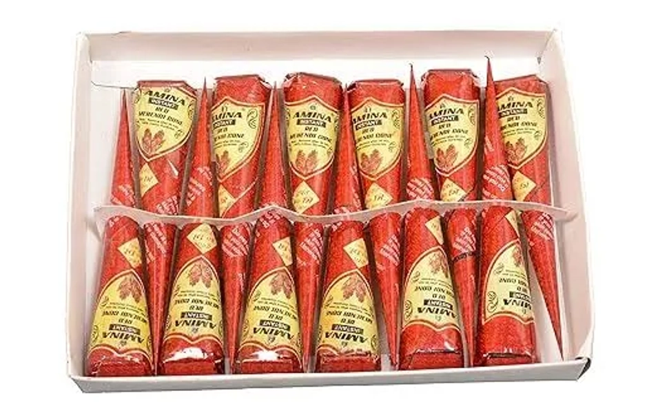 Amina Henna Instant Tatto Red Outline Mehndi/No Chemicals Dyes - Color Paste Cone (Red, 12 Piece) (Red)